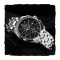 Modern Analog Watch, Silver and Black Two-Tone Stainless Steel Band, White Dial for Men