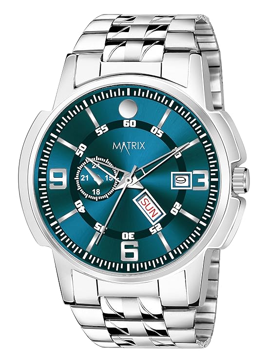 Blue Day & Date Stainless Steel Strap Analog Watch for Men