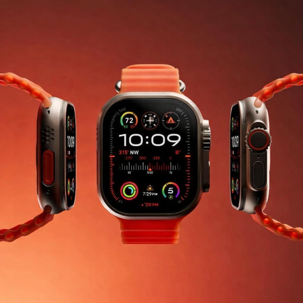 Smartwatch with Bluetooth Calling, Heart Rate Monitor, Orange Silicon Band, Square Display, Magnetic Fast Charging