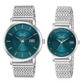 Stainless Steel Chain Analog Wrist Watch for Men and Women (Blue Dial) | Set of 2 Wrist Watches | Couple Watches |